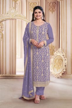 Wedding Wear Purple Color Suit in Georgette Fabric