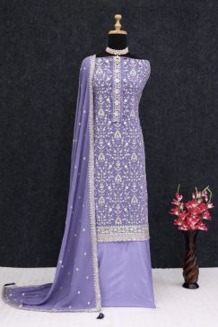 Alternative view of Wedding Wear Purple Color Suit in Georgette Fabric