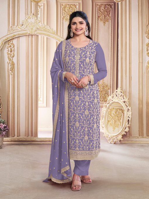 Wedding Wear Purple Color Suit in Georgette Fabric