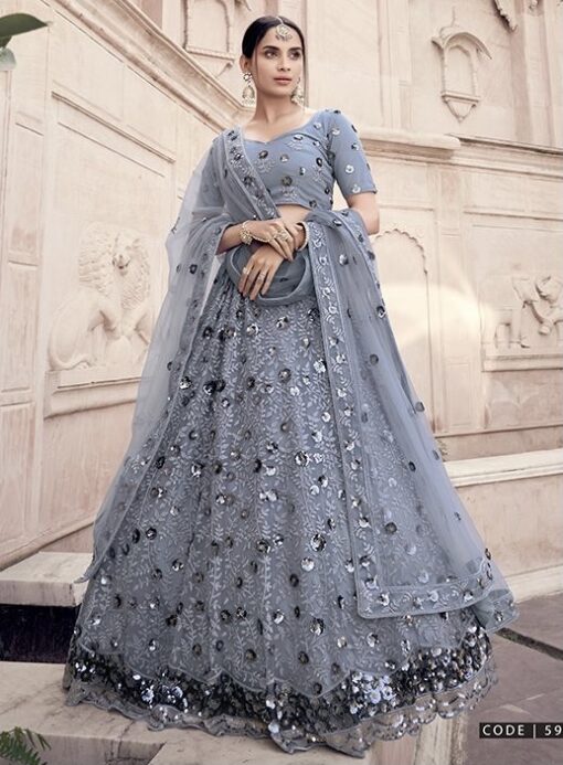 Grey Sequinned Lehenga Choli