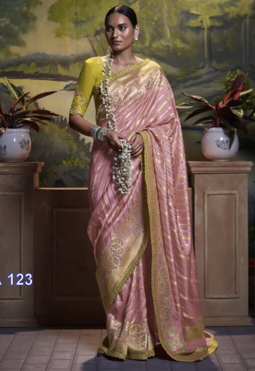 Light Pink Dola Silk Embroidered Wedding Saree