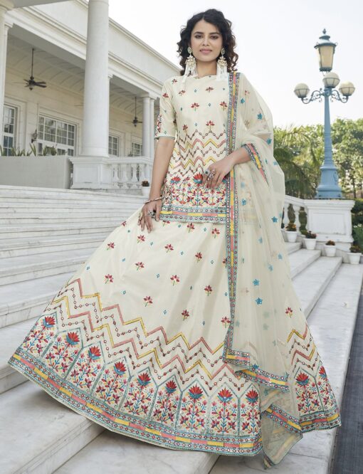 Beige Chiffon Long Choli Lehenga Suit