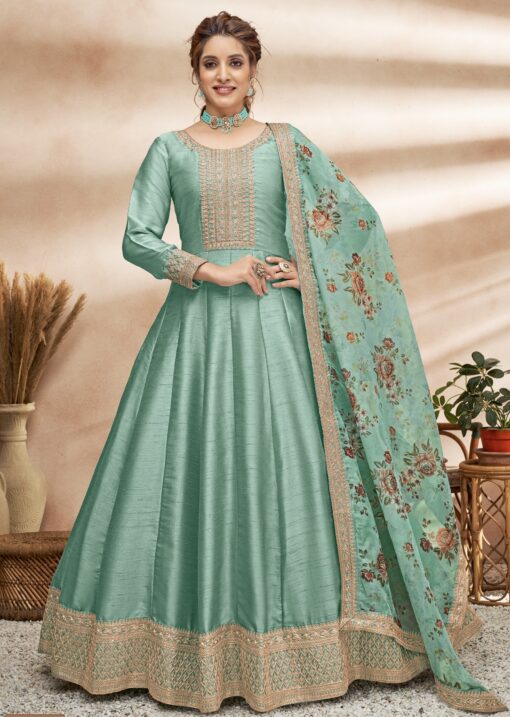 Turquoise Art Silk Anarkali Suit