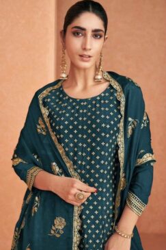 Alternative view of Teal Faux Georgette Sharara Suit
