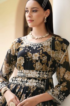 Alternative view of Black Abaya Style Floral Printed Anarkali Suit