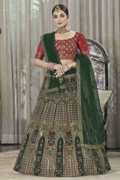 Green & Red Georgette Party Wear Lehenga Choli
