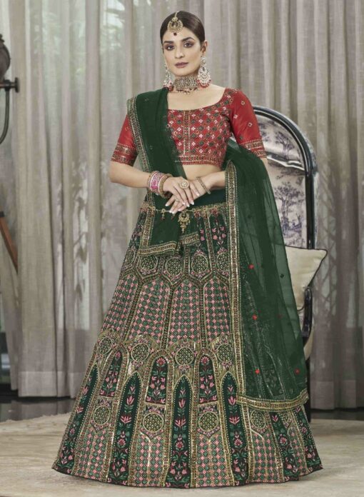 Green & Red Georgette Party Wear Lehenga Choli