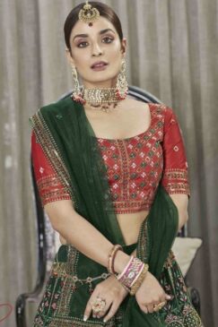 Alternative view of Green & Red Georgette Party Wear Lehenga Choli