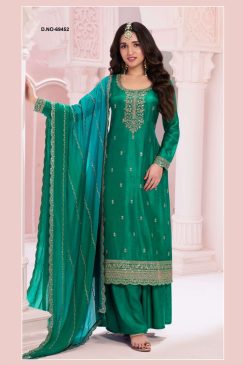 Green Blue Color Beautiful Partywear Semi Stitched Dress