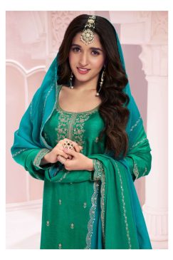 Alternative view of Green Blue Color Beautiful Partywear Semi Stitched Dress