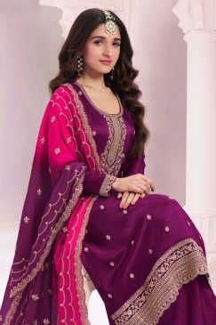 Alternative view of Purple Pink Color Beautiful Partywear Semi Stitched Dress