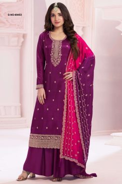 Purple Pink Color Beautiful Partywear Semi Stitched Dress