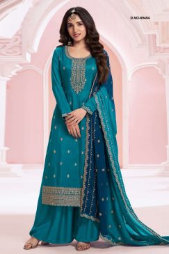 Sky BLue Color Beautiful Partywear Semi Stitched Dress