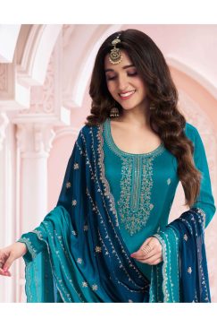 Alternative view of Sky BLue Color Beautiful Partywear Semi Stitched Dress