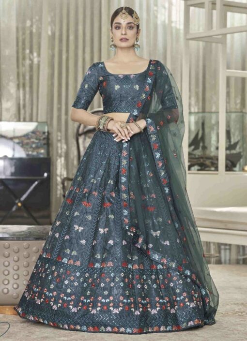 Teal Silk Party Wear Lehenga Choli