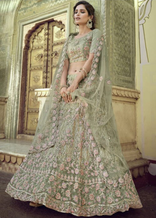 Green Net Party Wear Lehenga Choli