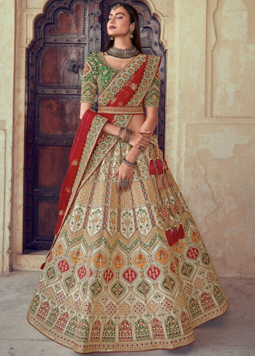 Off White Net Bridal Lehenga Choli