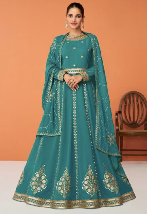 Turquoise Embroidered Anarkali Suit