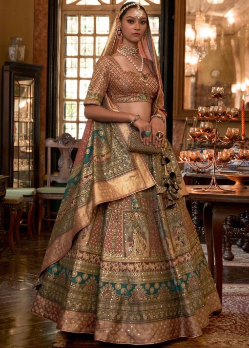 Brown Royal Rajwadi Silk Embroidered Lehenga Choli