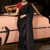 Black Russian Silk Heavy Diamond Work Saree