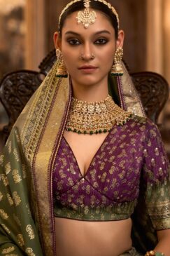 Alternative view of Olive Rajwadi Silk Embroidered Lehenga Choli