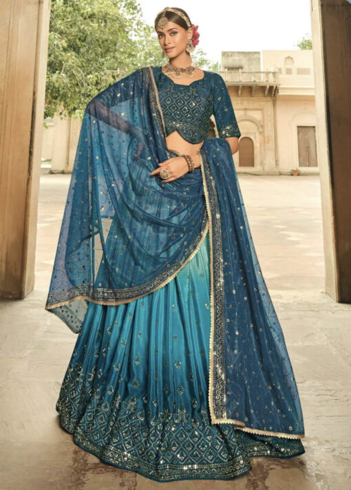 Blue To Teal Silk Lehenga Choli