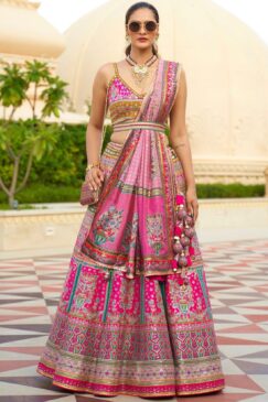 Pink Smooth Silk Woven Lehenga Choli