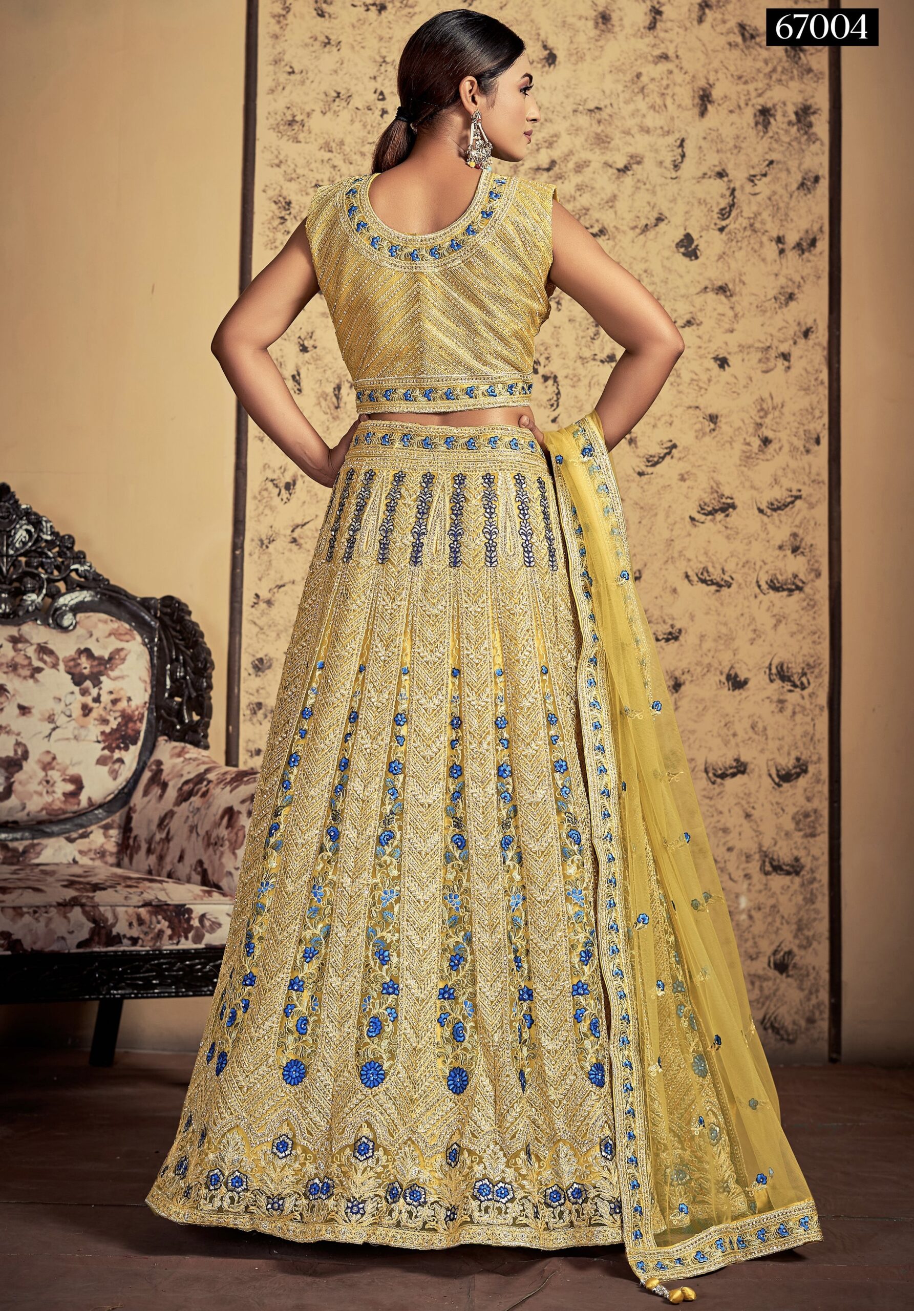 Mustard Embroidered Net Lehenga Choli Lehengas Designer Collection
