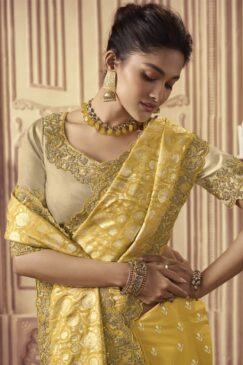 Alternative view of Yellow Fancy Silk Wedding Party Wear Saree