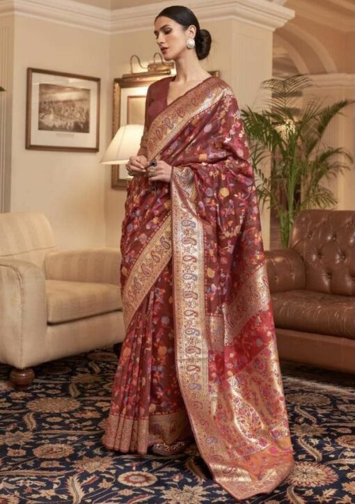 Maroon Kashmiri Modal Silk Traditional Saree