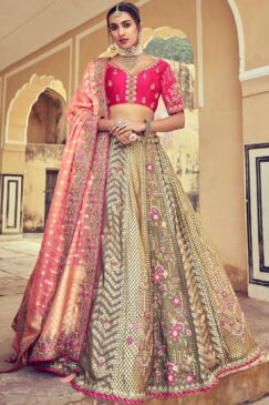 Beige Gold Silk Bridal Lehenga Choli