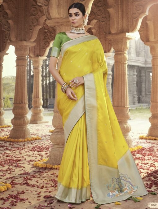 Yellow Traditional Soft Satin Silk Saree