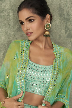 Alternative view of Green Tie Dye Printed Jacket Style Lehenga Choli