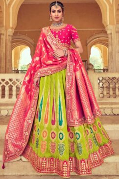 Lime Green Silk Lehenga Choli