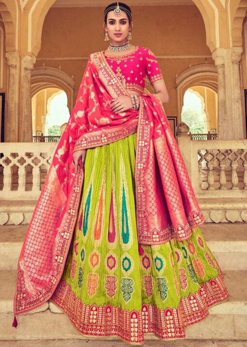 Lime Green Silk Lehenga Choli