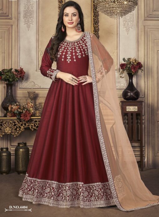 Red Art Silk Embroidered Anarkali Suit