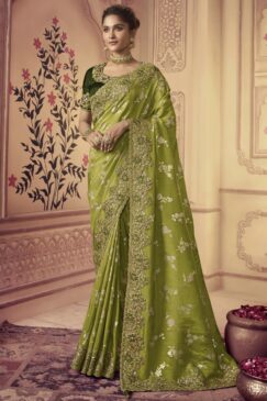 Green Fancy Silk Wedding Party Wear Saree