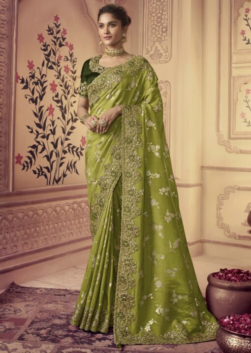 Green Fancy Silk Wedding Party Wear Saree