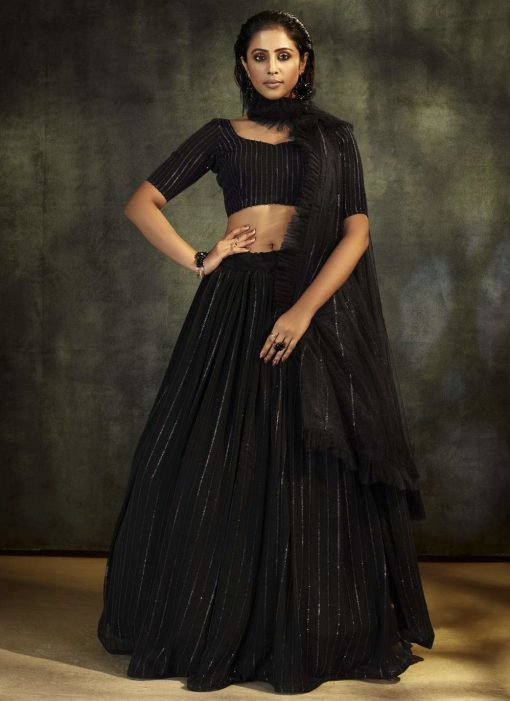 Black Sequinned Embroidered Sangeet Lehenga Choli