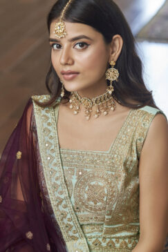 Alternative view of Light Green Party Wear Silk Frill Lehenga Choli