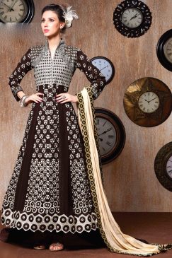 Brown Faux Georgette Anarkali Suit