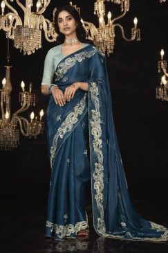 Blue Fancy Embroidered Wedding Saree