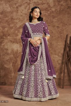 Alternative view of Purple Color Beautiful Georgette Fabric With Thread and Sequins Work