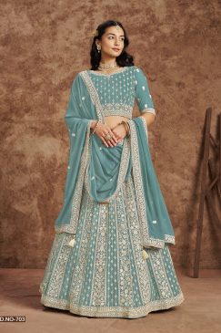 Alternative view of Sky BLue Color Beautiful Georgette Fabric With Thread and Sequins Work