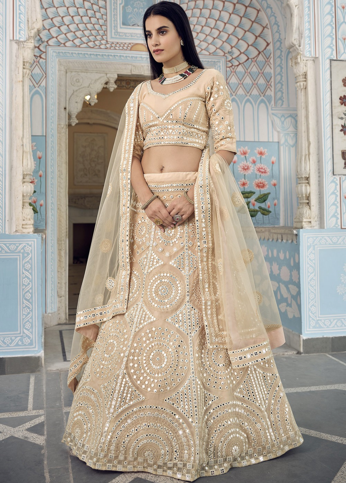 Cream Organza Sangeet Lehenga Choli