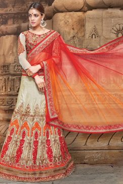 Alternative view of Greyish Orange Silk Lehenga Choli