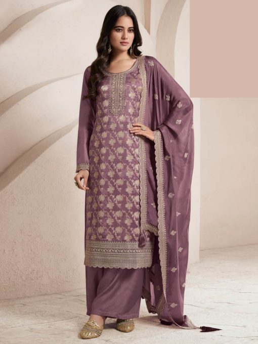 Purple Color Beautiful Dress in Jacquard FAbric