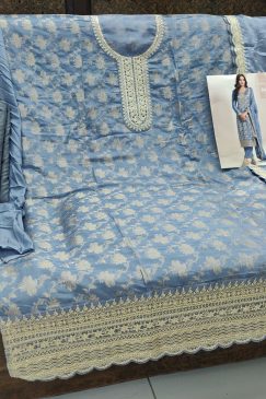 Alternative view of Sky BLue Color Beautiful Dress in Jacquard FAbric