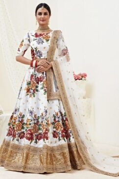 White Floral Print Banglori Lehenga Choli