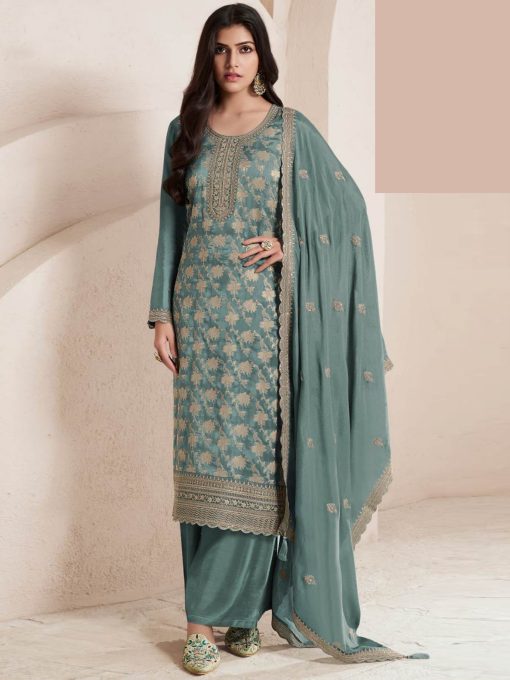 Firozo Color Beautiful Dress in Jacquard FAbric